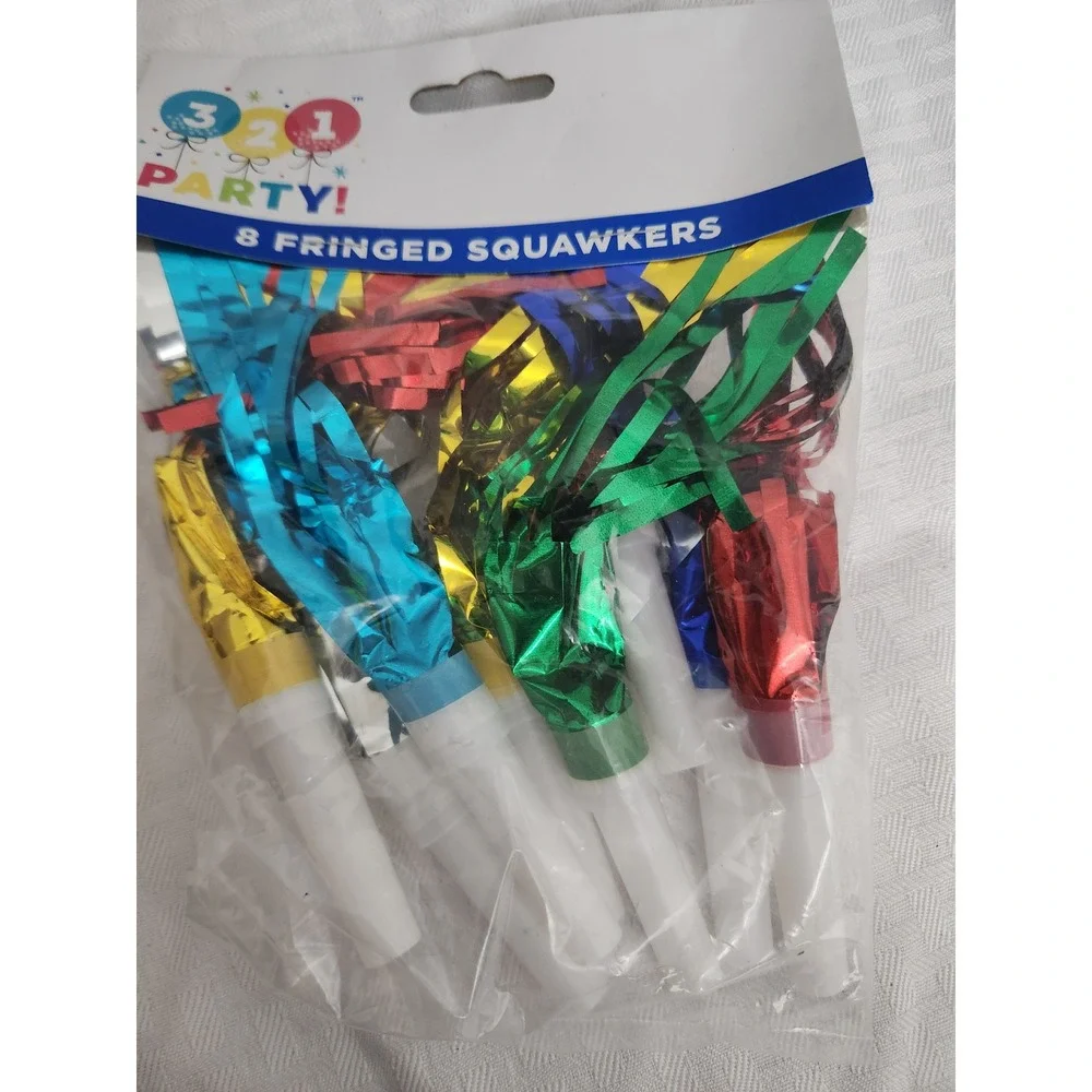 3 2 1 Party! Fringed Squawkers 8 Pack Metallic Foil Noisemakers Multi Color